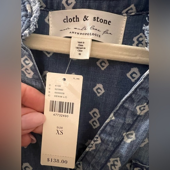 Cloth & Stone Anthropologie Women’s Print Chambray Roll Tab Shirt Dress - Picture 8 of 9